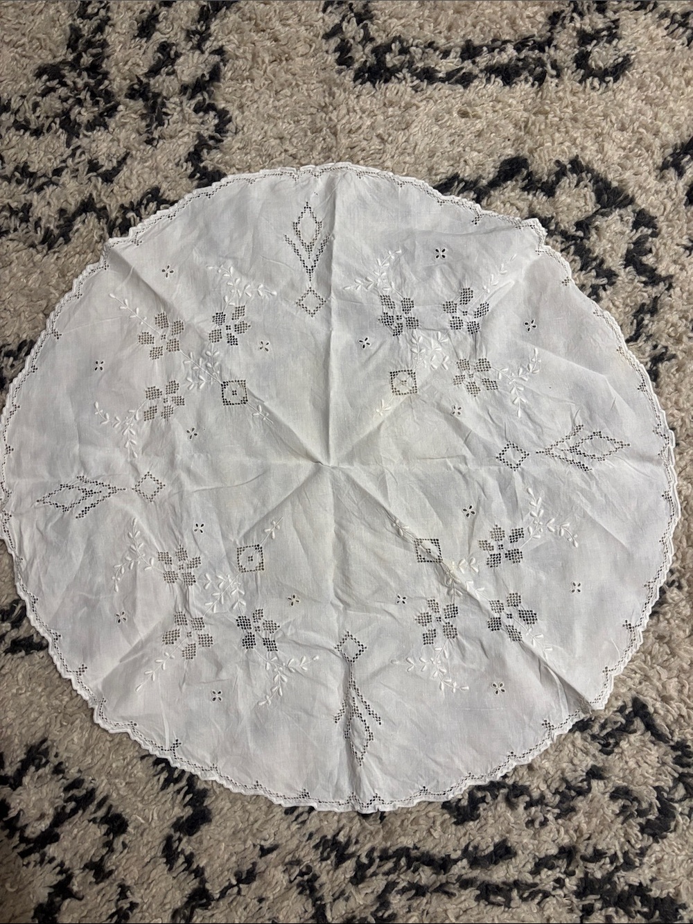 Vintage Handmade Lace Table Topper White NO Flaws- beautifully made 26” Round